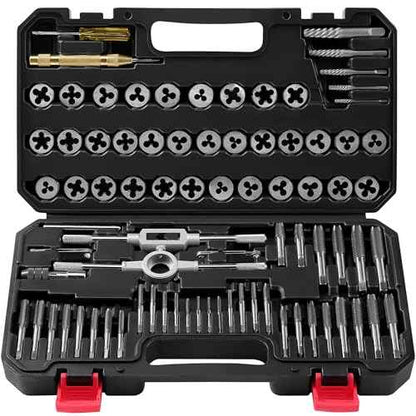 Kolvoii 81-Piece Tap and Die Set, SAE & Metric #4?1/2" & M3?M12, Heavy-Duty GCr15 Steel Rethreading Tool Kit with Coarse & Fine Threads for Cutting & Rethreading Internal and External Threads