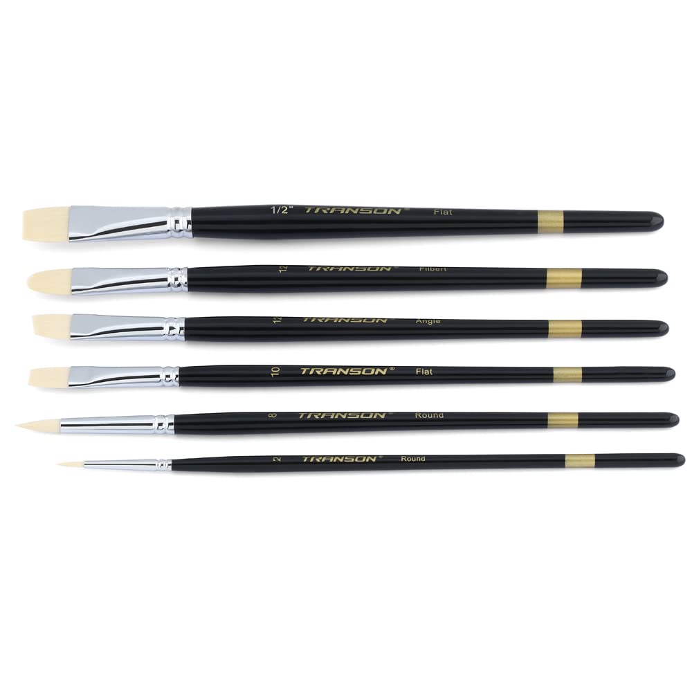 Transon Paint Brush Set 6pcs Art Painting Flexible Bristle for Acrylic Watercolor Gouache Oil Leather Canvas and Face Painting