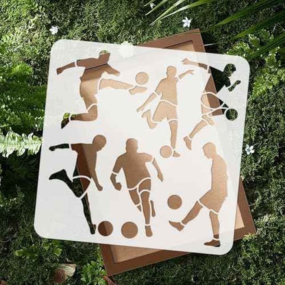 2Pcs Play Football Stencils for Painting, Reusable Plastic Soccer Player Stencil Drawing Templates, Sport DIY Craft Paint Templates for Wall Home Decor Wood Burning Canvas Card Journal Paper