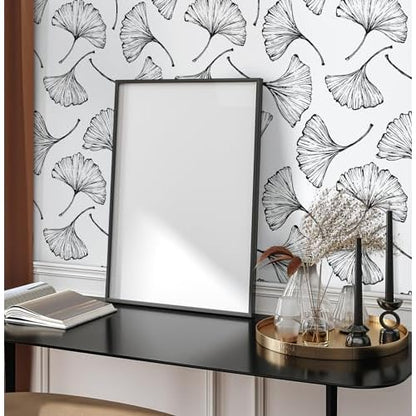 CiCiwind Black and White Peel and Stick Wallpaper Removable Self-Adhesive Wall Paper for Bedroom Bathroom Ginkgo Leaves Contact Paper Modern for Living Room 17.3In¡¿118In