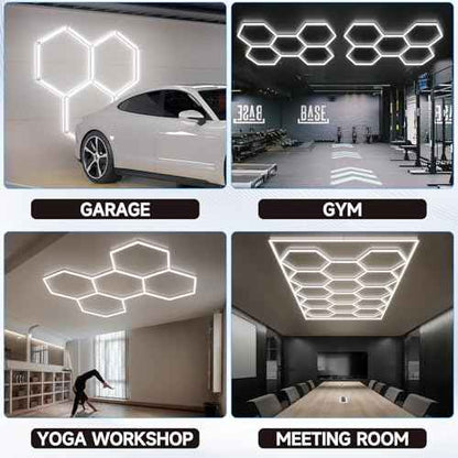 Hexagon Garage Lights 192W 23040LM Super Bright£¬6500K Daylight White LED - Honeycomb Garage Ceiling Lighting Fixture for Basement, Gym, Workshop, Salon & Commercial Spaces 5 Hex