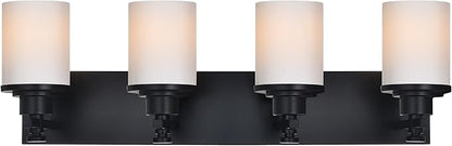 MELUCEE 4-Light Black Bathroom Light Fixture, Modern Bathroom Vanity Lights Over Mirror with Milky White Glass Shade, Farmhouse Wall Mounted Lamp for Dressing Room Living Room Hallway