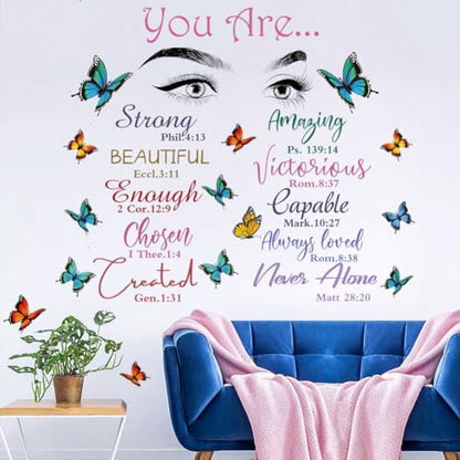 Datesno Beautiful Eyelash Eyes Wall Decor Vinyl Art Inspirational Quotes You Are Beautiful Stickers Butterfly Decals Bedroom Decoration for Living Room Home Decor, Chroma
