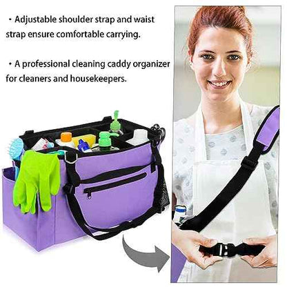 Wearable Cleaning Caddy Bag with Handle, Multi-functional Cleaning Supplies Caddy Organizer with Handle and Shoulder Strap for Car Wash, Gardening Tools, Painting/Picnic Items, Beach (Purple)