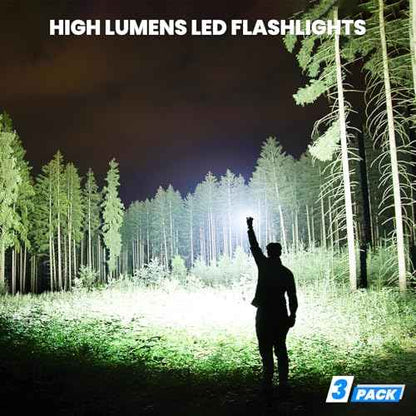 Flashlight Rechargeable 99,000 High Lumens - 3 Pack Bright LED Flash Light with 5 Modes, Handheld Waterproof Linterna for Camping, Home, Outdoor