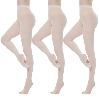MANZI 3 Pairs Dance Tights for Women Solid Color 40D Comfortable Convertible Opaque Ballet Tights(Ballet Pink S/M)