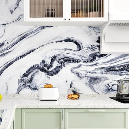 Wallercity Glossy Blue/White Marble Contact Paper for Countertops Kitchen Granite Peel and Stick Wallpaper Removable Vinyl Wraps for Drawer Liner 15.8''x78.7'' Marble Wall Paper for Cabinets Counters
