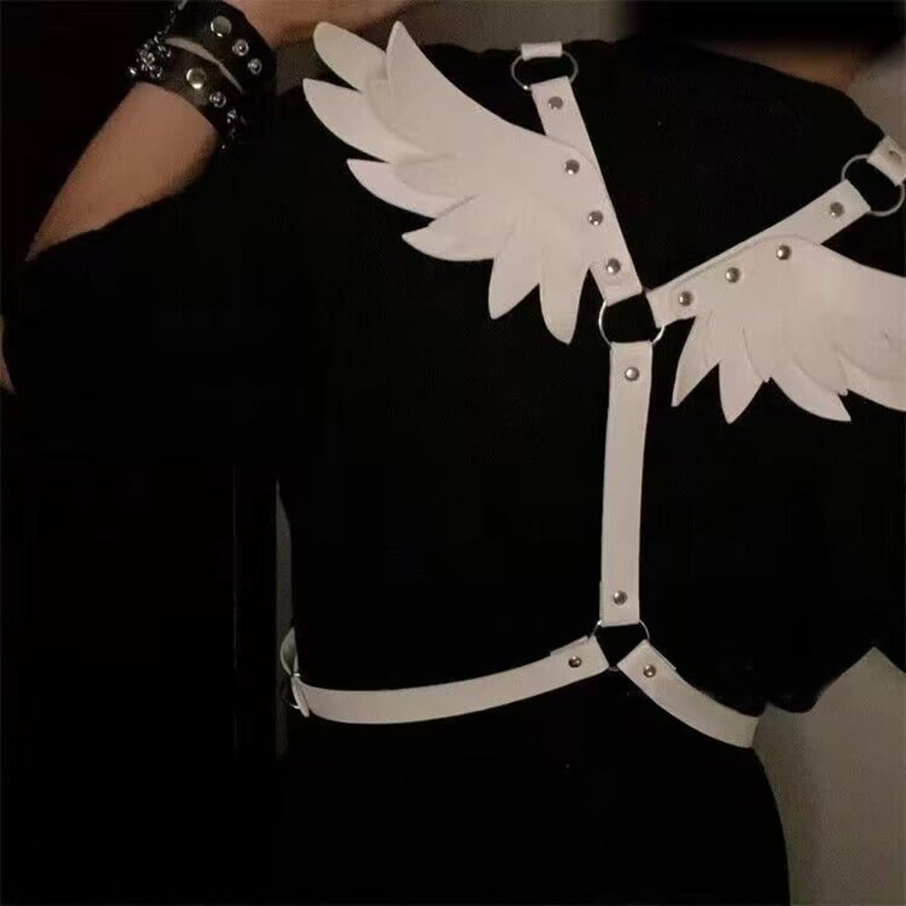 BAQOEYII Women Punk Angel Wings Body Chest Harness,Punk Angel Wings Waist Harness,Punk Angel Wing Chest Body Harness Waist Belly Chain Belt Rave Jewelry Accessories Halloween Outfit