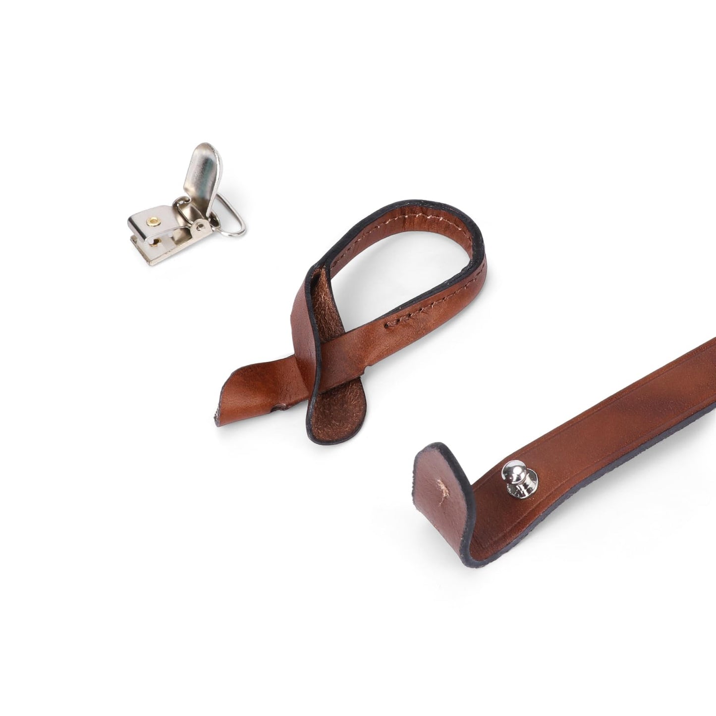 Tourbon Leather Suspenders for Men Y Back Shape Elastic Webbing Adjustable Brown Wedding Groomsmen with Interchangeable Clips