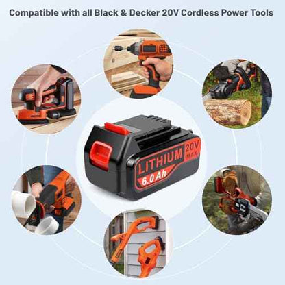 2-Pack 6.0Ah 20V Lithium Battery LBX4020 Compatible with Black and Decker and 20V Battery Charger