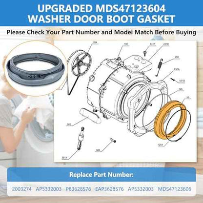 MDS47123604 Washer Door Gasket Compatible with LG Kenmore Washers, Front Load Washer Door Boot Seal Gasket Replacement for models WM3360HVCA WM3360HWCA WM3360HRCA WM3550HVCA WM3550HWCA Door Seal