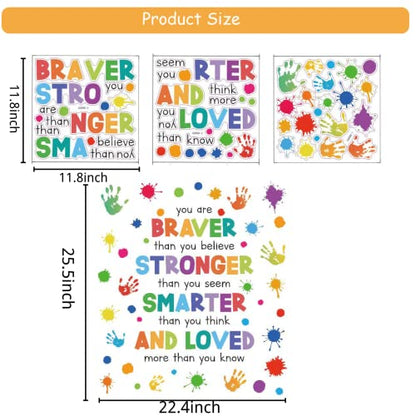 Motivational Wall Decals for Kids ? Braver Stronger Smarter Loved Inspirational Quote Stickers, Peel and Stick Positive Affirmations for Nursery, Playroom, Preschool, Classroom Decor