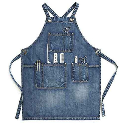 Jeanerlor - Denim Apron With Pockets for Women and Men - Washing Style | Adjustable S to XXL