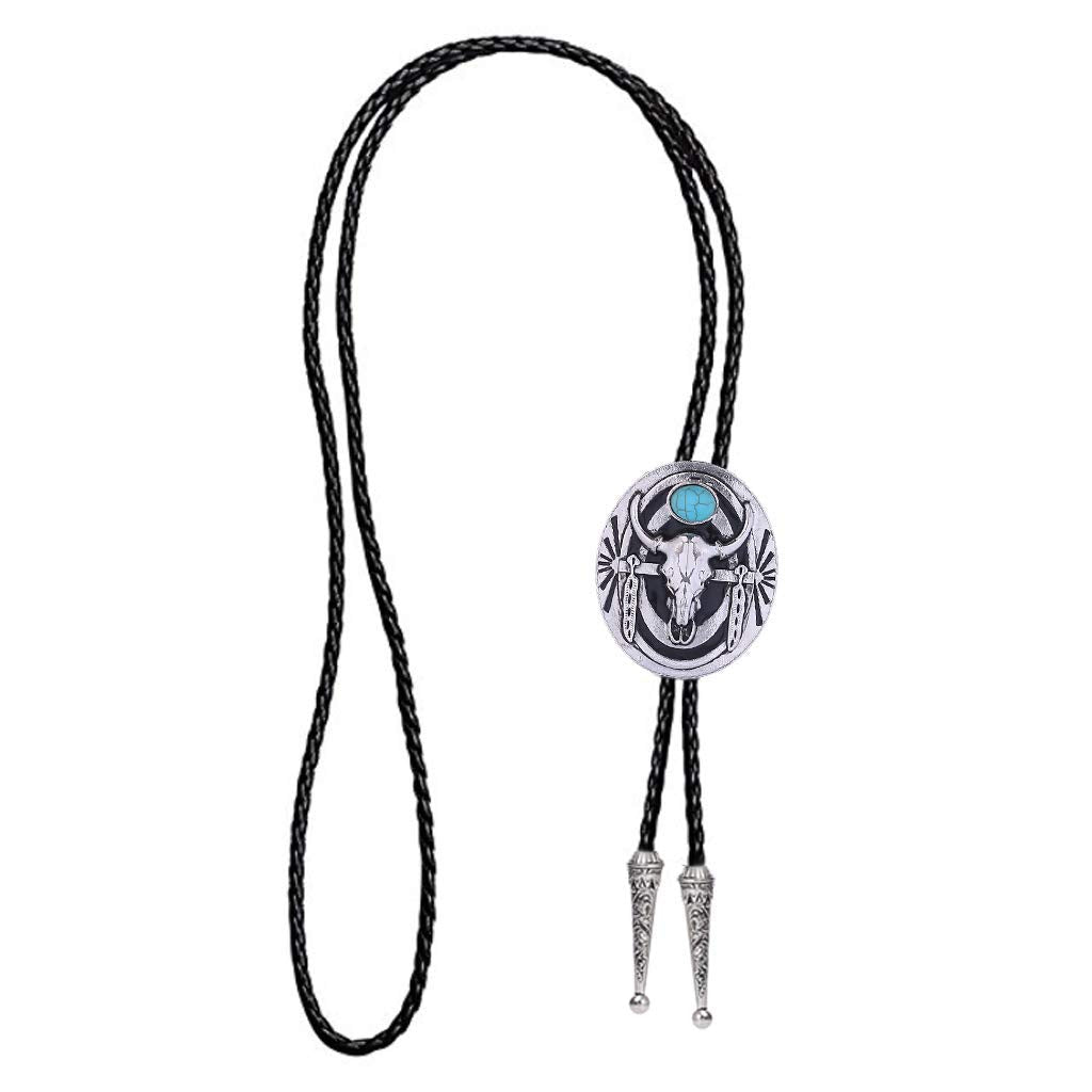 HUABOLA CALYN Turquoise Bolo tie- Handmade Native American Western Cowboy Rodeo Longhorn bull Bolo tie for Men