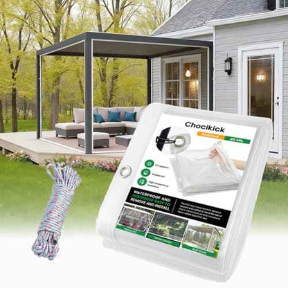 Clear Tarp Heavy Duty Waterproof 10 x 10 FT, 20 Mil Clear Tarps with Grommets, Heavy Duty Clear Vinyl Tarp for Patio Pergola Garden Canopy Rainproof Wind-Proof Anti-Tear (10 x 10FT)