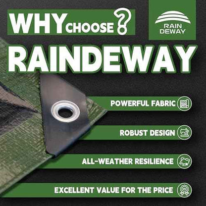 RAINDEWAY Tarps 8x10 Feet£¨5 Pack£©,Tarp Waterproof,9Mil Thick Finished Size, Multipurpose Poly Tarp Cover with Metal Grommets and Reinforced Edges,Green/Black Tarpaulin