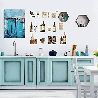 Marspark 8 Sheets Wine Bottle Kitchen Wall Decals Grape Fruit Wall Stickers Wine Tasting Stickers Peel and Stick for Kitchen Dining Room Bar Home Restaurant Decor