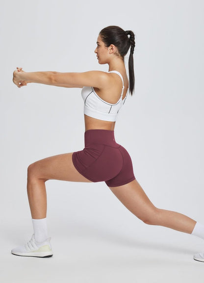 baleaf Gym Shorts Women 3" Biker Workout Yoga Spandex Running Volleyball Tummy Control Compression with Pockets Wine Red S