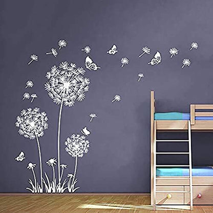 Wall Decals Peel and Stick Wall Stickers Decor Flower Wall Mural for Bedroom Butterfly Dandelion Wall Art Floral Wall Stickers & Murals for Living Room Bathroom Removable Door Sticker
