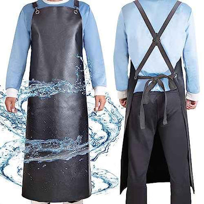 Waterproof Rubber Apron, 43" Anti-Tear Heavy Duty Vinyl Adjustable Thicker Cross Back Dishwasher Apron for Restaurant Dishwashing, Butcher, Lab Work, Dog Grooming Black