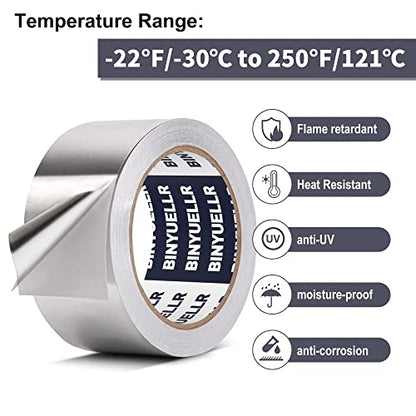 Aluminum Foil Tape - 2 Inch x 65 Feet, HVAC Tape Silver Metal Tape for Ductwork, Heavy Duty Duct Tape for Heat Insulation, Reflective Tape, Dryer Vents
