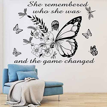 Inspirational Wall Art Quote - 'She Remembered Who She Was' - Positive Motivational Butterfly Decor for Women's Bedroom & Living Room - Yoga Studio & Beauty Salon Decor