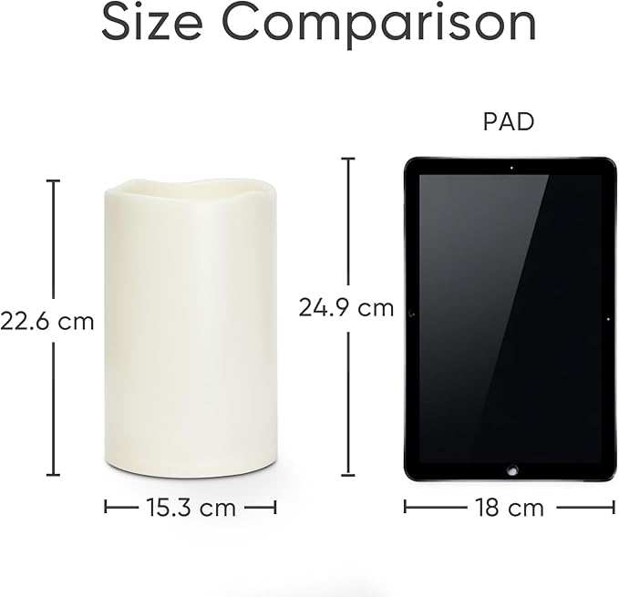 Homemory 6" x 9" Extra Large Outdoor Waterproof Candle with Auto 6-Hour Timer, No Remote, Ivory Plastic Made, Long Last for Half A Year