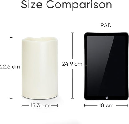 Homemory 6" x 9" Extra Large Outdoor Waterproof Candle with Auto 6-Hour Timer, No Remote, Ivory Plastic Made, Long Last for Half A Year