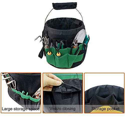 Green Gardening Tools Organizer 5 Gallon Bucket Tools Kit Storage Organizer with Handle, Garden 42 Pockets Tools Management Bucket Bag Trays, Insert Bucket Boss Tools Organizer (Tools Excluded), Black, 17.91 inch x 11.81 inch
