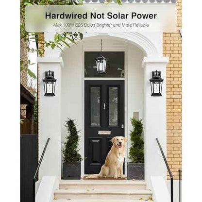 VIANIS Outdoor Pendant Lights, Modern Hanging Outside Lantern, Aluminum Porch Light Ceiling, Black Outdoor Chandelier for Porch with Clear Glass for House Doorway