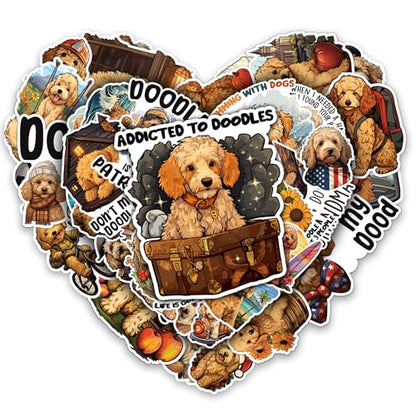 Golden Doodle Stickers 50 Pieces Vinyl Waterproof Decal for Laptop Water Bottle Phone Car Window Bike Motorcycle Stakeboard Scrapbook Doodles Sticker Gifts for Kid Teen Adult