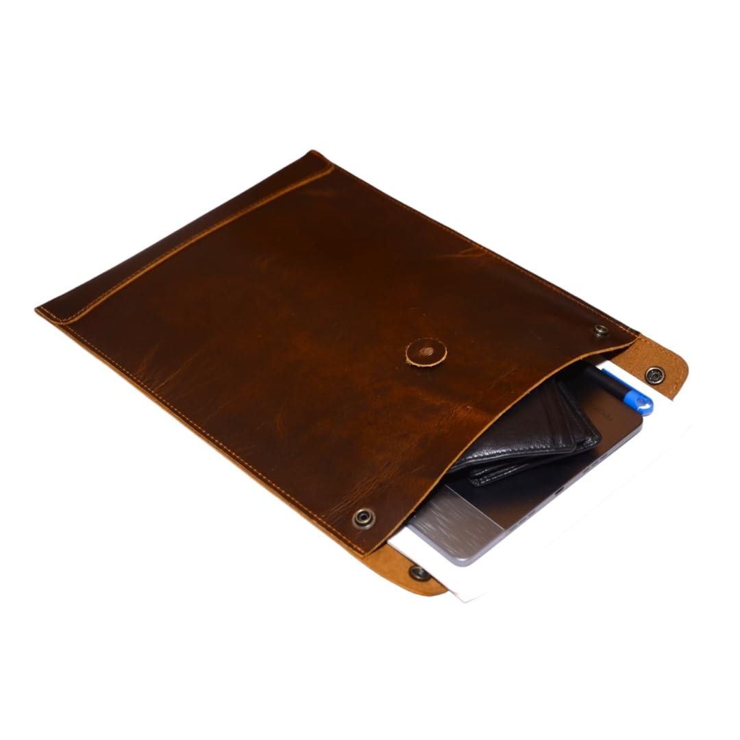 Leather Mailing Envelope Document Holder, Leather Portfolio Binder,A4 Letter Size Filing Folder,Gummed Folder Case Vertical Protector, Office Padfolio, Handmade Desk Accessories (Bourbon Brown)