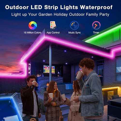 Outdoor LED Strip Lights Waterproof, 200ft IP67 Waterproof LED Light Strips with Remote, App Control, Music Sync RGB Exterior LED Rope Lights for Eaves, Roof, Balcony, Deck, Pool, Outdoor Decorations