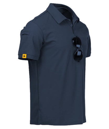 ZITY Mens Polo Shirt Short Sleeve Sports Tactical T-Shirt Athletic Golf Polos Daily Casual Stylish Collared Shirts for Men Navy Medium