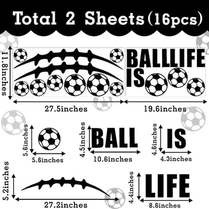 Football Wall Decals Vinyl Soccer Wall Stickers Removable Sport Ball Wall Decals Black Football Laces Stitches Decal Football Wall Stickers for Boys Bedroom Teens Room Kids Playroom Decor