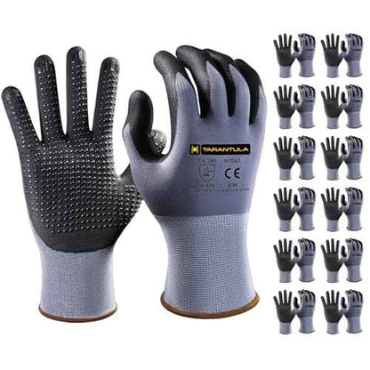 Tarantula Safety Work Gloves MicroFoam Nitrile Coated 12 Pairs,Endurance Seamless Knit Nylon,Dots on Palm,Dot Grip Gloves,Small