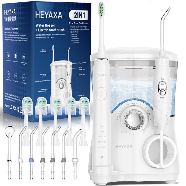 Water Flosser & Ultrasonic Electric Toothbrush Combo, 600ML Water Dental Flosser with 7 Jet Tips, 10 Adjustable Water Pressure, 5 Toothbrush Heads for Home Use, Gums, Braces (Black)