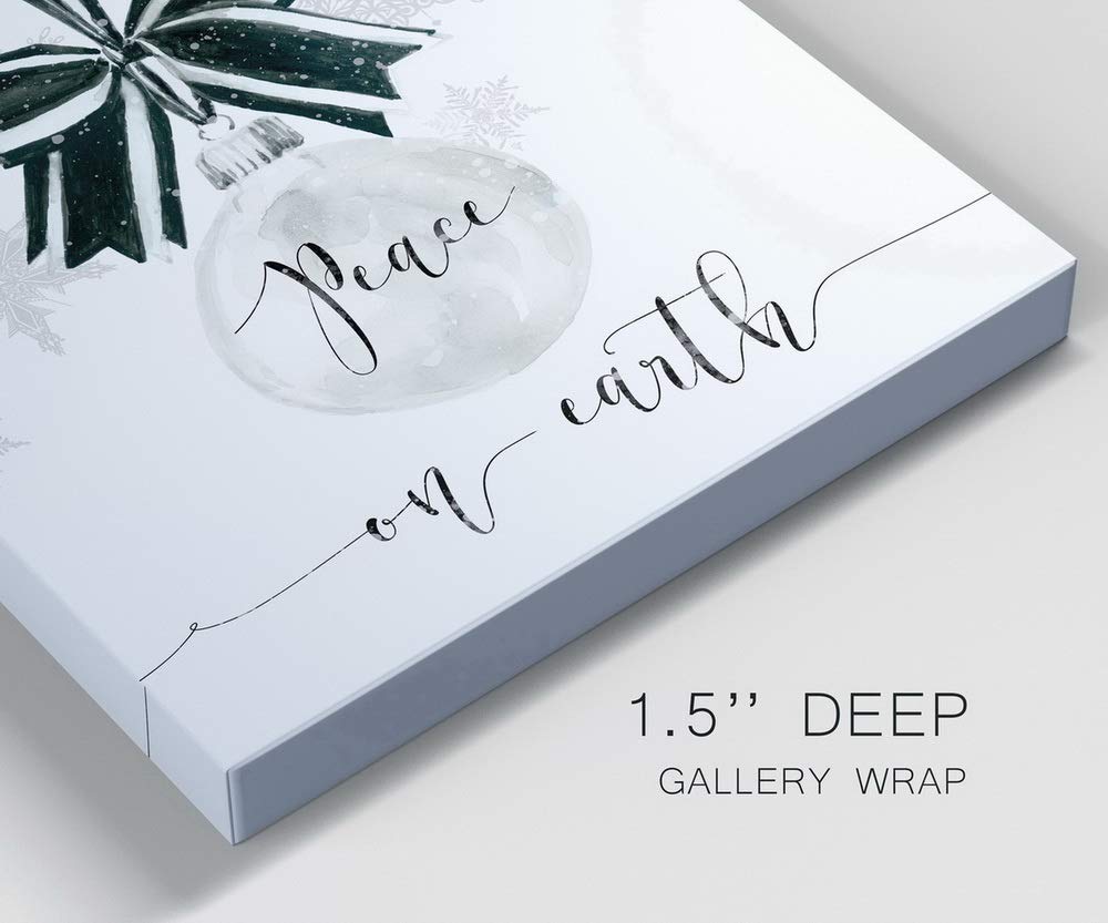 Renditions Gallery Peace on Earth Ornament Wall Art, Cute Christmas & Winter Artwork, Black & White Snowflake, Premium Gallery Wrapped Canvas Decor, Ready to Hang, 24 in H x 24 in W, Made in America