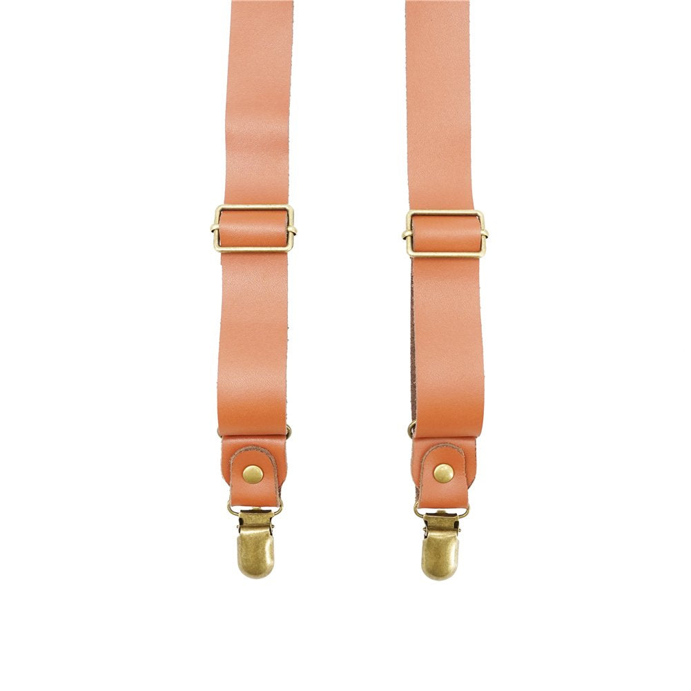 Lawevan 1 Inch Wide Suspenders for men,Soft Cattlehide Split Cow Leather,England Style, Y-shaped Adjustable 4 Braces Clips