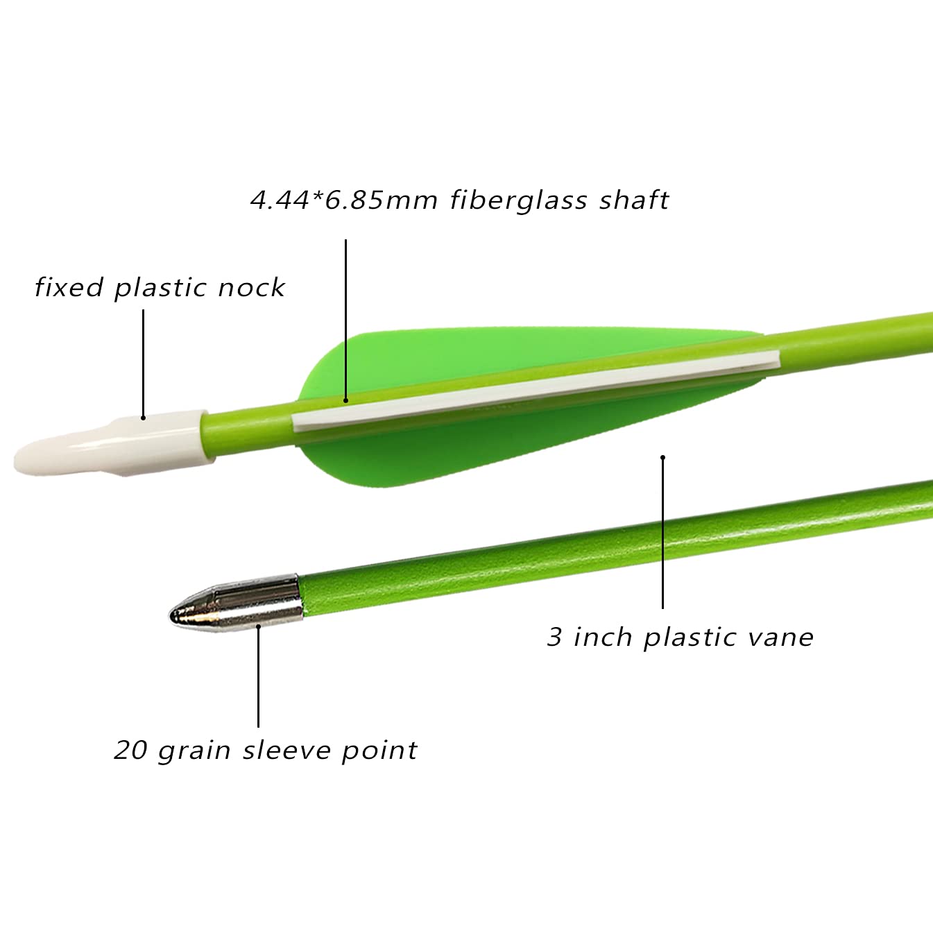 PANDARUS Youth Safetyglass Arrows 28" Fiberglass Archery 26" Target Practice Arrows(Pack of 12) (28 inch Green)