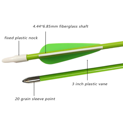 PANDARUS Youth Safetyglass Arrows 28" Fiberglass Archery 26" Target Practice Arrows(Pack of 12) (28 inch Green)