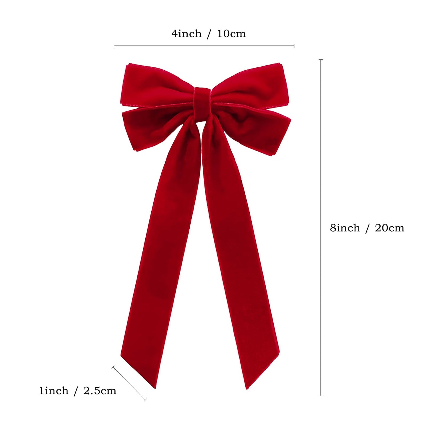 Aoyom 25Pcs Red Velvet Bows for Christmas Tree, 4 x 8 inch Xmas Ornaments with Pre-Made Twist Ties & Self-Adhesive, for Tree Cabinet Front Door Wreath Holiday Home Decor