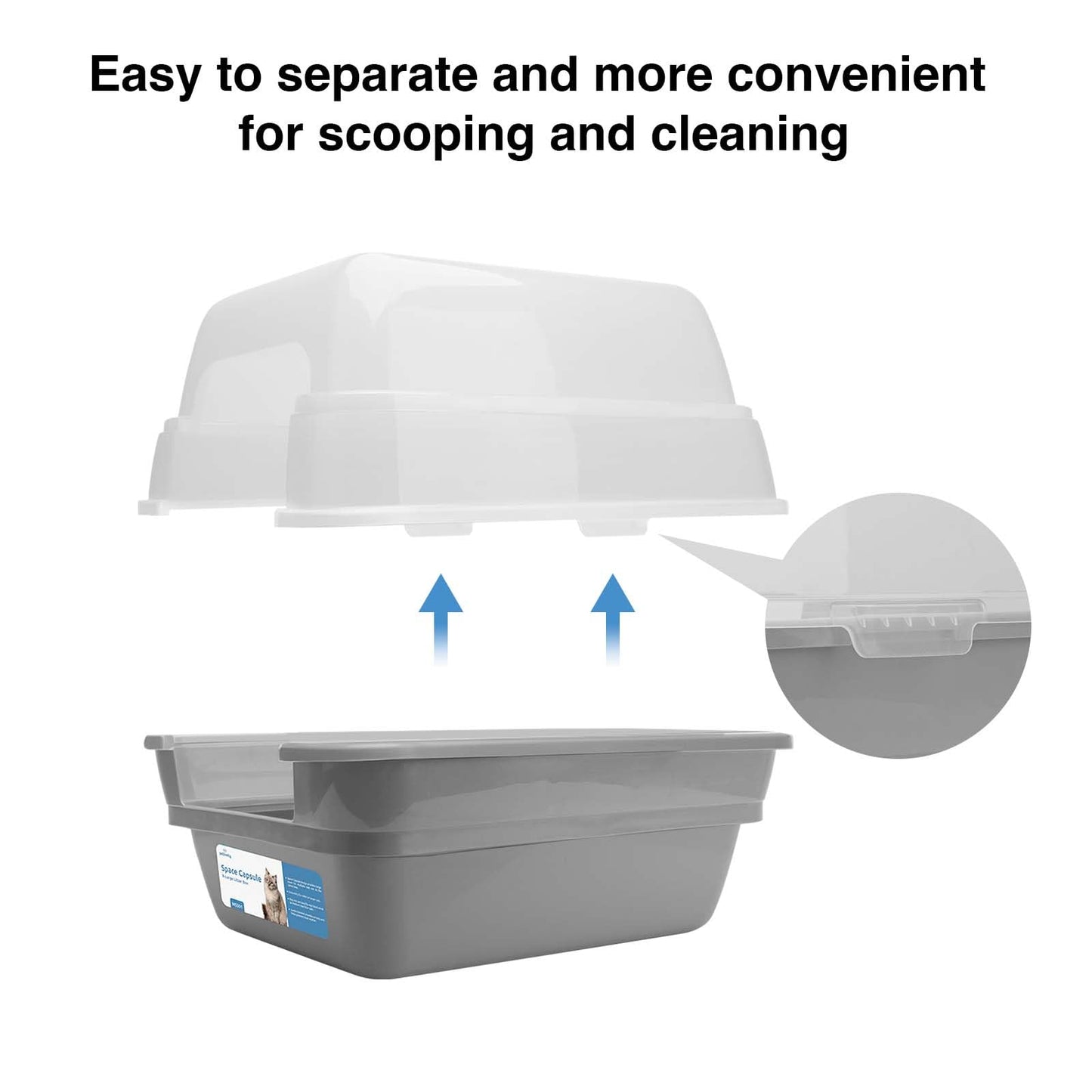 Petfamily Cat Litter Box, Large Foldable Jumbo Hooded with Transparent Lid,Grey