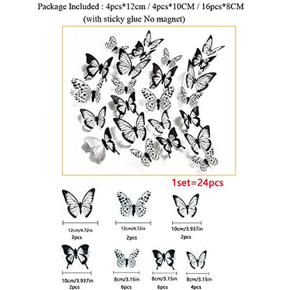 24 Pcs/Set Black White 3D Butterfly Wall Stickers Wedding Decoration Decals Bedroom Living Room Home Decor Butterflies Sticker