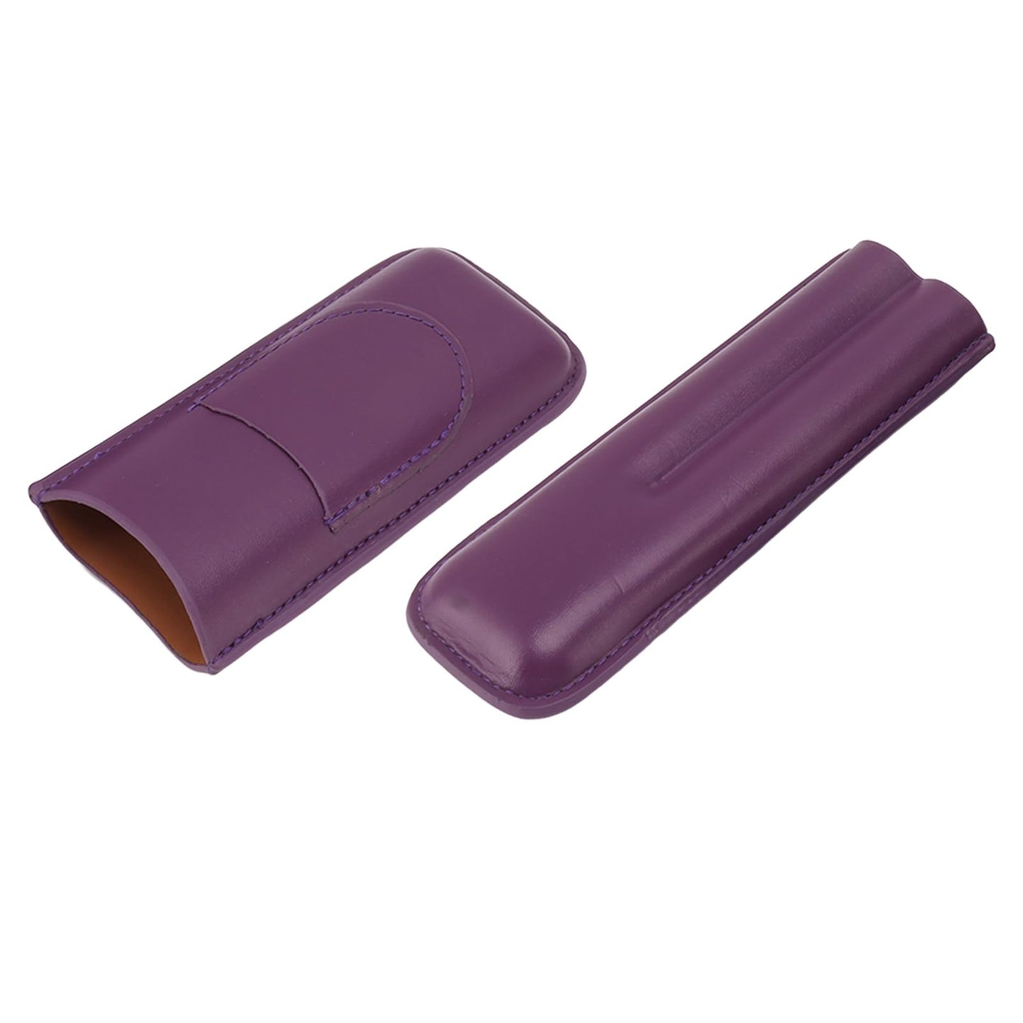 OEBUAFI 2 Finger Faux Leather Cigar Case, Premium Soft Touch Travel Holder with Front Pocket for Cutter, Elegant Sewing Technology Lightweight Durable Men (Purple)