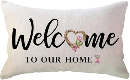 ULOVE LOVE YOURSELF Spring Welcome Throw Pillow Covers 12 x 20 Inch Farmhouse Spring Flowers Decorative Lumbar Pillowcases for Front Porch Decor Housewarming Gifts
