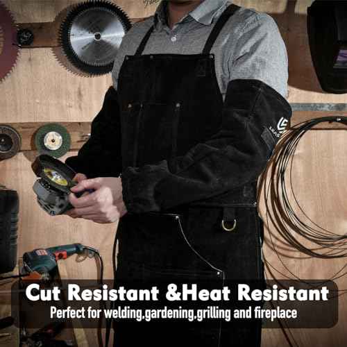 LeaSeek Leather Welding Work Sleeves,Heat & Flame Resistant Arm Protection Gardening Sleeve