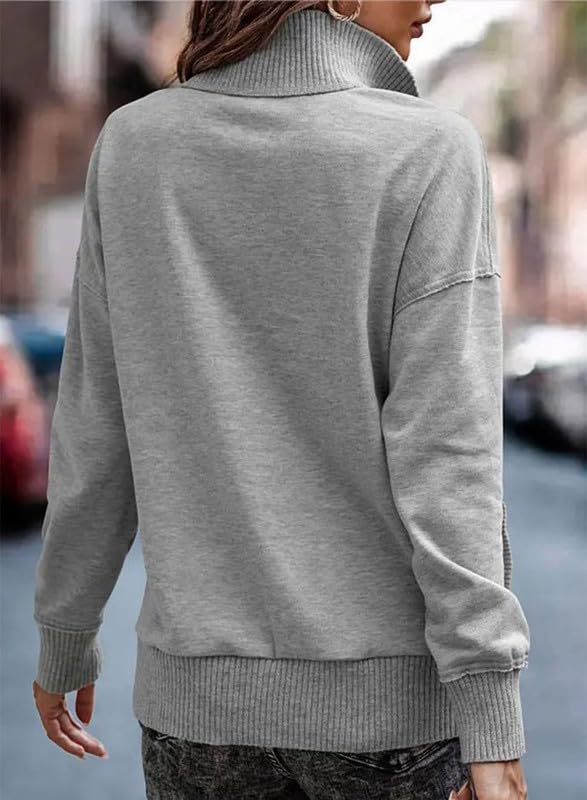 SHEWIN Womens Sweatshirt Casual Long Sleeve Lightweight Sweatshirts Loose Button V Neck Pullover Tops Fall Clothes for Women 2025,US 0-2(XS),Grey