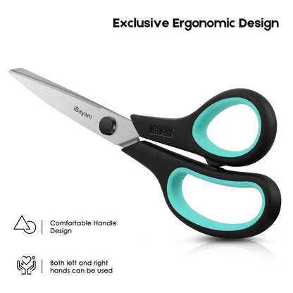 iBayam 3-Pack 8" Heavy Duty Scissors with Ultra Sharp Blades and Comfort Grip Handles - For Office, Home, School, Sewing, and Crafts