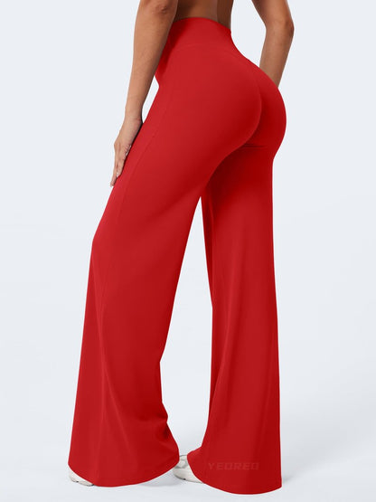 YEOREO Workout Leggings Womens No Front Seam Straight Leggings 35" High Waist Buttery Eddiy Gym Yoga Pants Red L